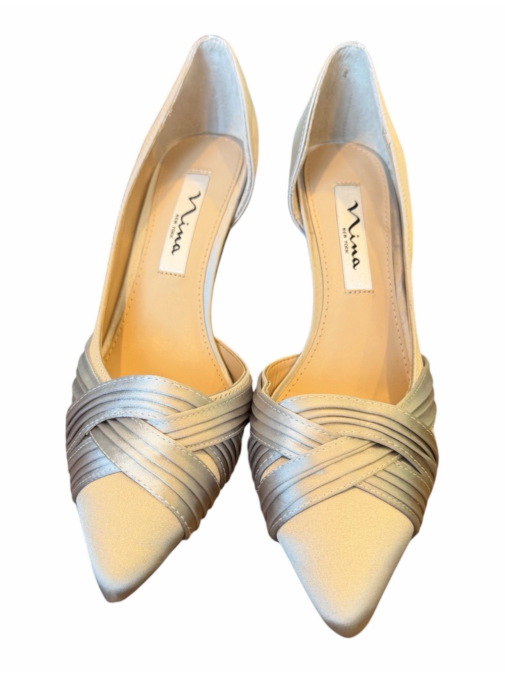 Nina light grey Satin Pointed Kitten Heel Pumps - Picture 3 of 10